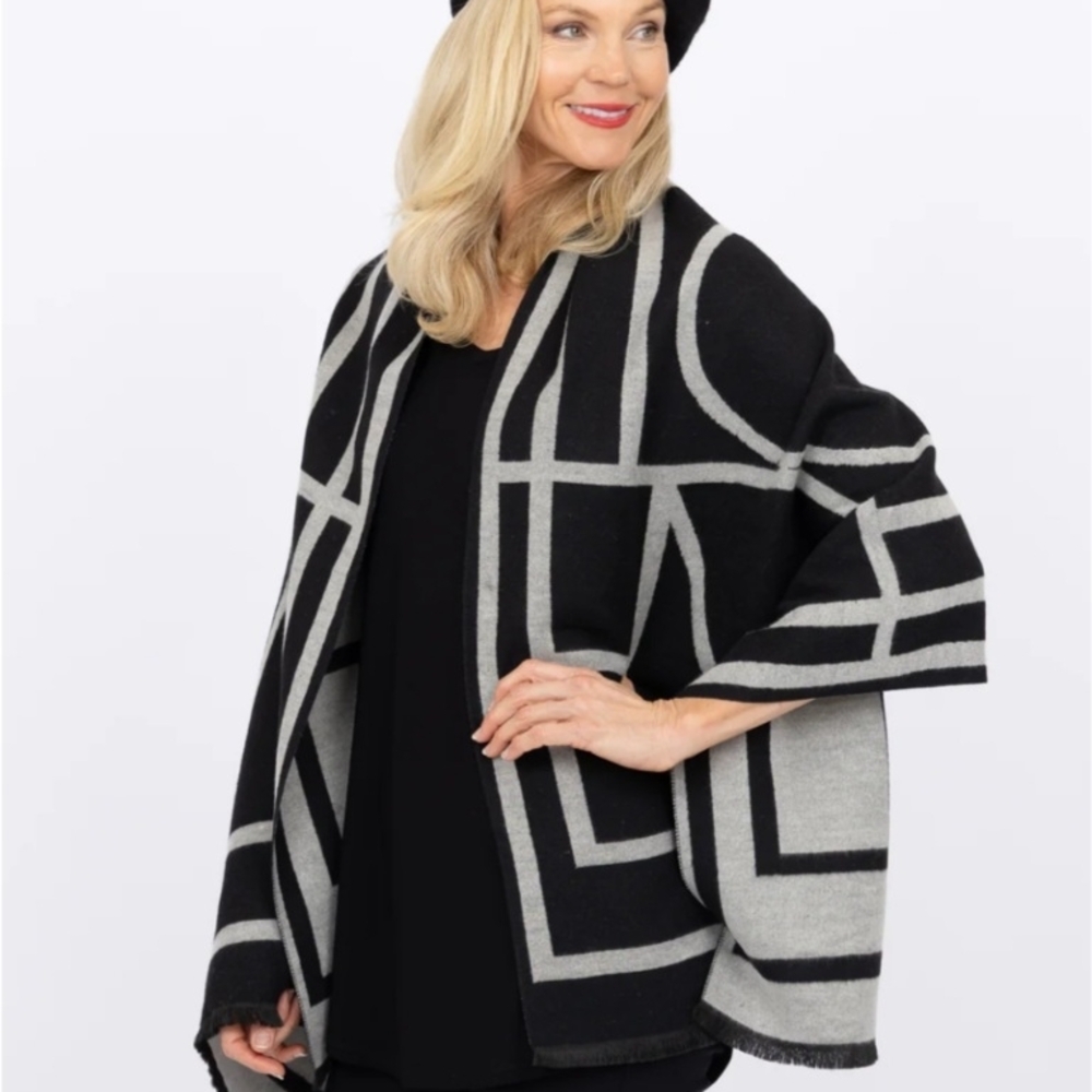 Black & Gray Reversible Knit Wrap/Scarf
